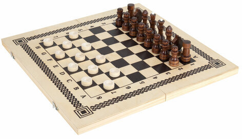 Шахматы, шашки, нарды 3 в 1 деревянные, лакированные, глянцевые, доска 40х40 см, ЗОЛОТАЯ СКАЗКА, 665364