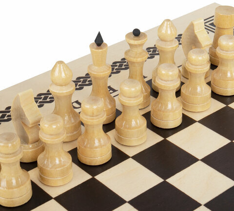 Шахматы, шашки, нарды 3 в 1 деревянные, лакированные, глянцевые, доска 40х40 см, ЗОЛОТАЯ СКАЗКА, 665364