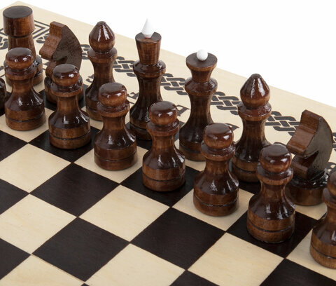 Шахматы, шашки, нарды 3 в 1 деревянные, лакированные, глянцевые, доска 40х40 см, ЗОЛОТАЯ СКАЗКА, 665364