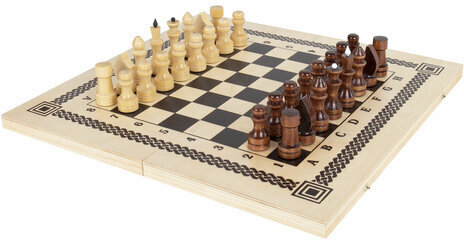 Шахматы, шашки, нарды 3 в 1 деревянные, лакированные, глянцевые, доска 40х40 см, ЗОЛОТАЯ СКАЗКА, 665364