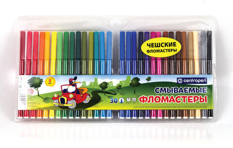 Фломастеры 30 ЦВЕТОВ CENTROPEN "Washable", смываемые, вентилируемый колпачок, 7790/30TP, 7 7790 3085