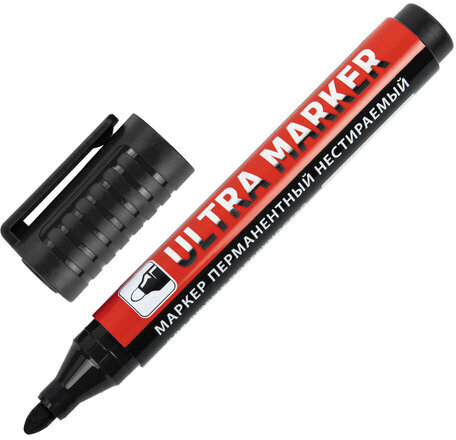 Маркер перманентный ULTRA MARKER, ЧЕРНЫЙ, 3,5 мм, с клипом, BRAUBERG, 152204