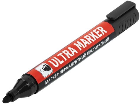 Маркер перманентный ULTRA MARKER, ЧЕРНЫЙ, 3,5 мм, с клипом, BRAUBERG, 152204