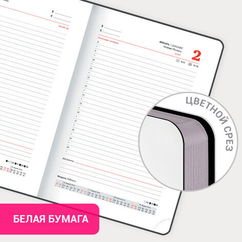 Ежедневник датированный 2025 А5 138x213 мм BRAUBERG "Vista", под кожу гибкий, "Туман", 115868