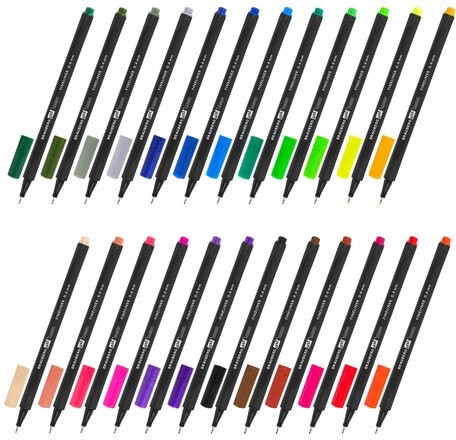 Ручки капиллярные (линеры), 24 ЦВЕТА, BRAUBERG ART "Classic", трехгранные, металлический наконечник, линия письма 0,4 мм, 144148