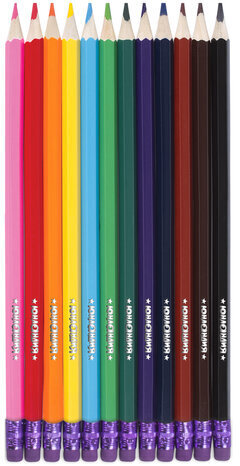 Карандаши цветные деревянные стираемые с ластиком ЮНЛАНДИЯ "ЮНЫЙ ВОЛШЕБНИК", 12 цветов, 181578