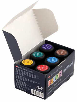 Краски акриловые для витража "Декола", 6 цветов по 20 мл, в банках, 42411064