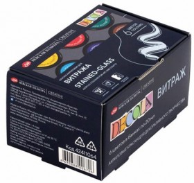 Краски акриловые для витража "Декола", 6 цветов по 20 мл, в банках, 42411064