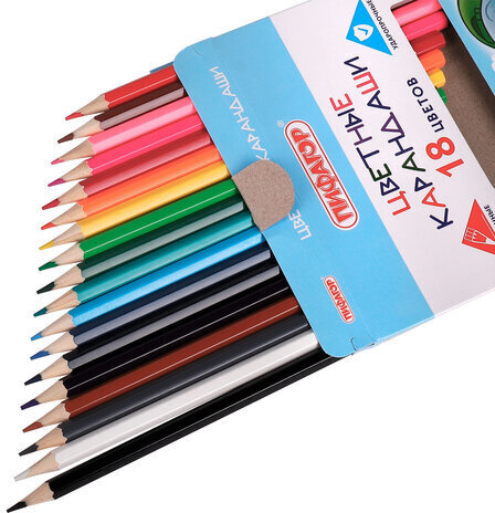 Карандаши цветные ПИФАГОР "Веселые акулята", 18 цветов, классические, заточенные, 181817