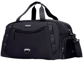 Сумка спортивная HEIKKI MOVE PLUS (ХЕЙКИ) с отделением для обуви, черная с серыми вставками, 26х51х27 см, 272627