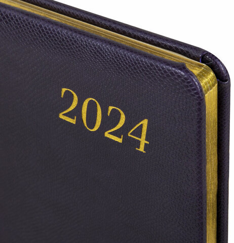 Еженедельник датированный 2024 А5 145х215 мм BRAUBERG "Iguana", под кожу, темно-фиолетовый, 115025