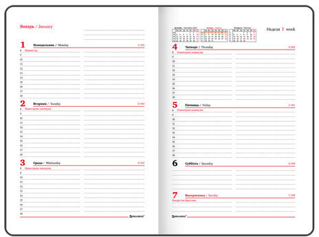 Еженедельник датированный 2024 А5 145х215 мм BRAUBERG "Iguana", под кожу, темно-фиолетовый, 115025