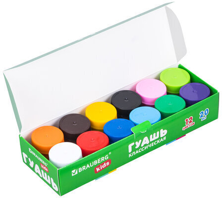 Гуашь BRAUBERG KIDS, 12 цветов по 20 мл, 192275