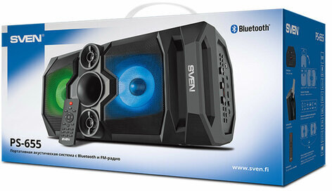 Колонка портативная SVEN PS-655, 50 Вт, TWS, Bluetooth, FM, USB, microSD, LED-дисплей, пульт, черная, SV-020163
