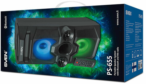 Колонка портативная SVEN PS-655, 50 Вт, TWS, Bluetooth, FM, USB, microSD, LED-дисплей, пульт, черная, SV-020163