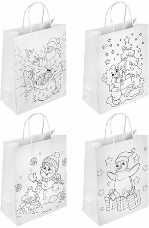 Пакет-раскраска НАБОР 8 шт., новогодний, 32х13х26 см + масляные пастельные мелки, ЗОЛОТАЯ СКАЗКА, 591975