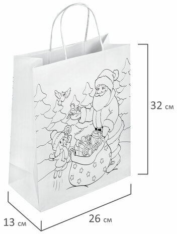 Пакет-раскраска НАБОР 8 шт., новогодний, 32х13х26 см + масляные пастельные мелки, ЗОЛОТАЯ СКАЗКА, 591975