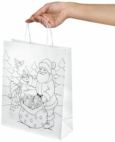 Пакет-раскраска НАБОР 8 шт., новогодний, 32х13х26 см + масляные пастельные мелки, ЗОЛОТАЯ СКАЗКА, 591975