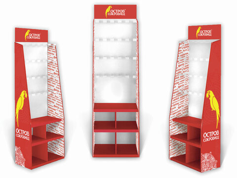 Стойка для размещения товара напольная усиленная ОСТРОВ СОКРОВИЩ, 200х60х40 см, 3 полки, 25 крючков, 504343