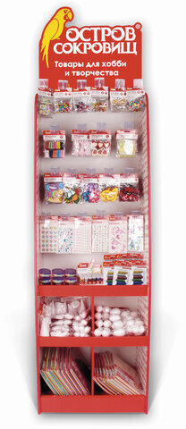 Стойка для размещения товара напольная усиленная ОСТРОВ СОКРОВИЩ, 200х60х40 см, 3 полки, 25 крючков, 504343