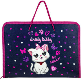 Папка для труда на молнии с ручками ПИФАГОР А4, 1 отделение, пластик, органайзер, &quot;Positive kitty&quot;, 271472