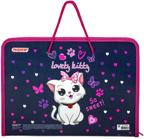 Папка для труда на молнии с ручками ПИФАГОР А4, 1 отделение, пластик, органайзер, "Positive kitty", 271472