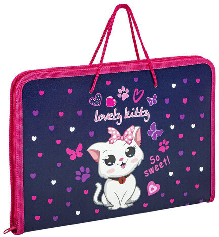 Папка для труда на молнии с ручками ПИФАГОР А4, 1 отделение, пластик, органайзер, "Positive kitty", 271472