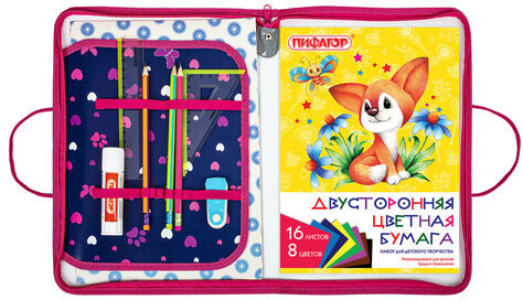 Папка для труда на молнии с ручками ПИФАГОР А4, 1 отделение, пластик, органайзер, "Positive kitty", 271472