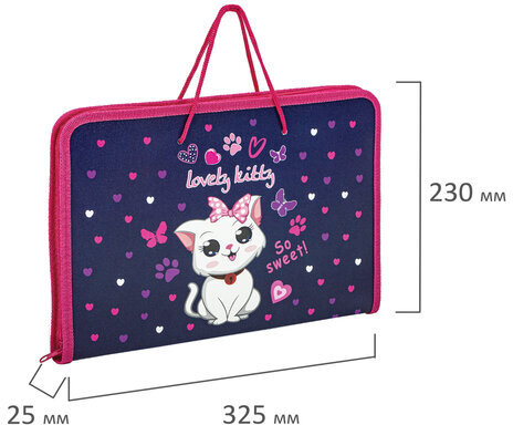 Папка для труда на молнии с ручками ПИФАГОР А4, 1 отделение, пластик, органайзер, "Positive kitty", 271472