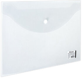 Папка-конверт с кнопкой BRAUBERG, А4, до 100 листов, прозрачная, 0,15 мм, 221638