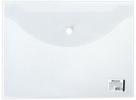 Папка-конверт с кнопкой BRAUBERG, А4, до 100 листов, прозрачная, 0,15 мм, 221638