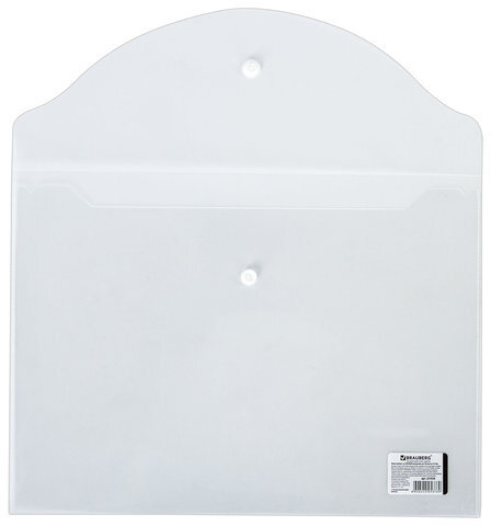 Папка-конверт с кнопкой BRAUBERG, А4, до 100 листов, прозрачная, 0,15 мм, 221638