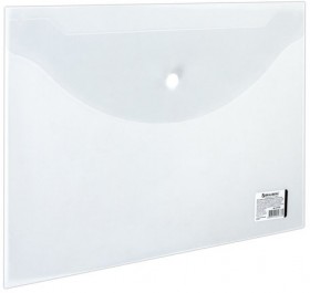 Папка-конверт с кнопкой BRAUBERG, А4, до 100 листов, прозрачная, 0,15 мм, 221638