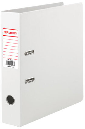 Папка-регистратор BRAUBERG с двухсторонним покрытием из ПВХ, 70 мм, белая, 222651