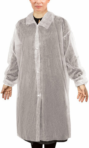 Халат одноразовый белый на кнопках КОМПЛЕКТ 10 шт., XXL, 56-58 размер, 110 см, рукав на резинке, 30 г/м2, ОПТИТРЕЙД