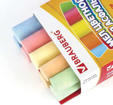 Мел цветной BRAUBERG, набор 10 шт., для рисования на асфальте, круглый, 223556