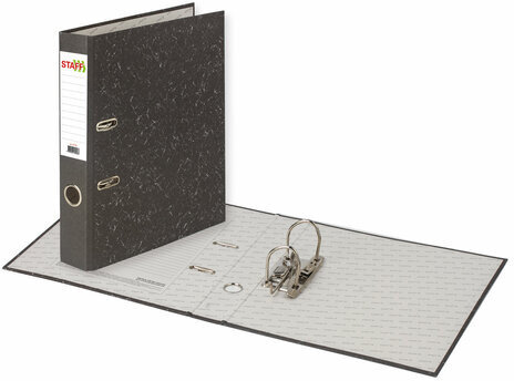 Папка-регистратор STAFF "Basic" БЮДЖЕТ с мраморным покрытием, 50 мм, без уголка, черный корешок, 227184