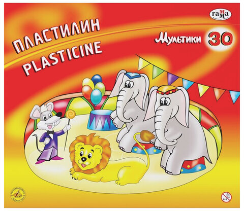 Пластилин классический ГАММА "Мультики", 30 цветов, 600 г, со стеком, картонная упаковка, 210119_04