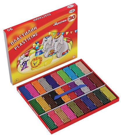 Пластилин классический ГАММА "Мультики", 30 цветов, 600 г, со стеком, картонная упаковка, 210119_04
