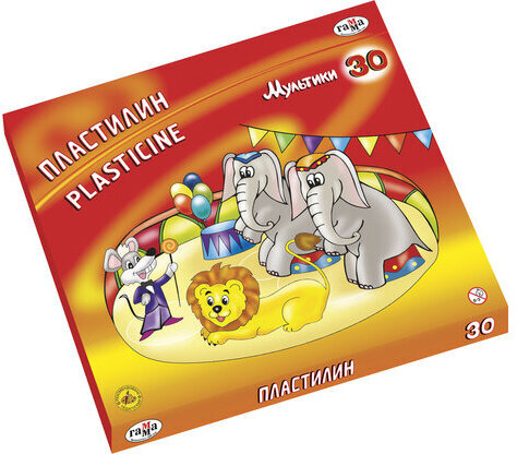 Пластилин классический ГАММА "Мультики", 30 цветов, 600 г, со стеком, картонная упаковка, 210119_04