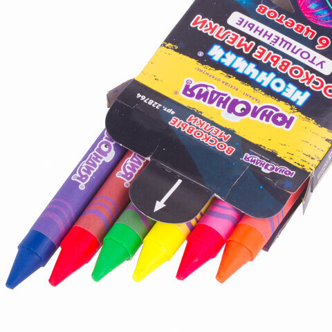 Восковые мелки утолщенные ЮНЛАНДИЯ "НЕОНЧИКИ", НАБОР 6 цветов, масляная основа, 228764