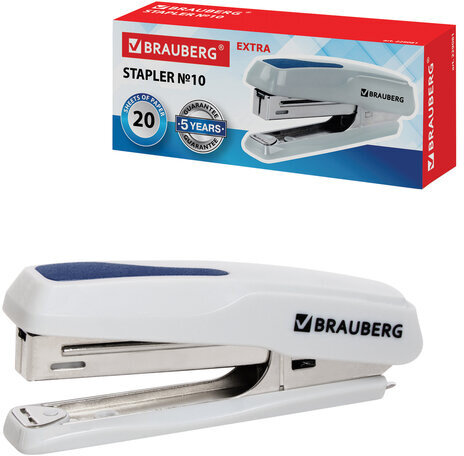 Степлер №10 BRAUBERG "Extra", до 20 листов, антистеплер, серо-синий, 229081