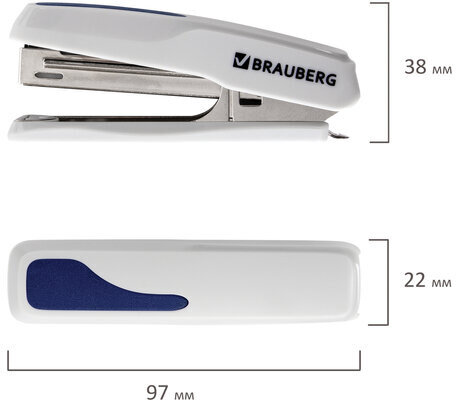 Степлер №10 BRAUBERG "Extra", до 20 листов, антистеплер, серо-синий, 229081
