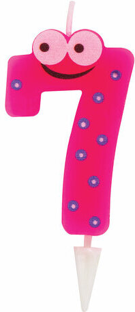 Свеча-цифра для торта "7" "С глазками", 6 см, ЗОЛОТАЯ СКАЗКА, с держателем, в блистере, 591410