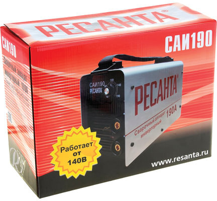 Сварочный аппарат инверторный, сварочный ток до 190 А, диаметр электрода до 5 мм, РЕСАНТА САИ 190, 65/2