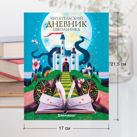 Дневник читательский А5 40л., твердый, глянцевая ламинация, цветной блок, BRAUBERG, "Замок", 113449