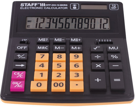 Калькулятор настольный STAFF PLUS STF-333-BKRG (200x154 мм) 12 разрядов, ЧЕРНО-ОРАНЖЕВЫЙ, 250460