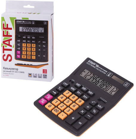 Калькулятор настольный STAFF PLUS STF-333-BKRG (200x154 мм) 12 разрядов, ЧЕРНО-ОРАНЖЕВЫЙ, 250460