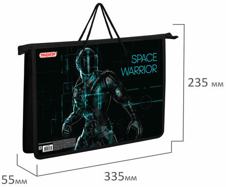 Папка на молнии с ручками ПИФАГОР А4, 1 отделение, пластик, ручки-шнурок, "Space warrior", 270866