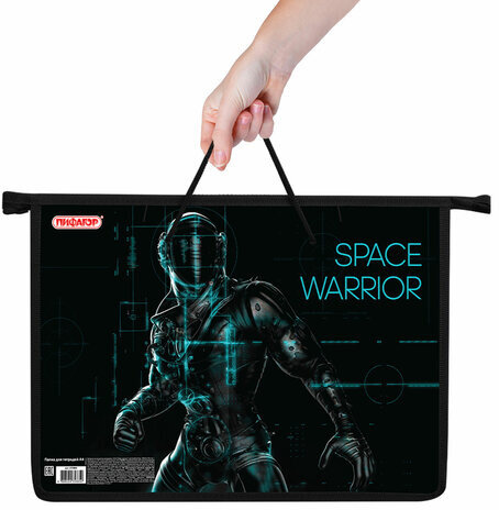 Папка на молнии с ручками ПИФАГОР А4, 1 отделение, пластик, ручки-шнурок, "Space warrior", 270866